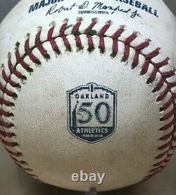 MITCH HANIGER CAREER HIT #268 GAME-USED A's 50th LOGO BASEBALL MARINERS 8/31/18