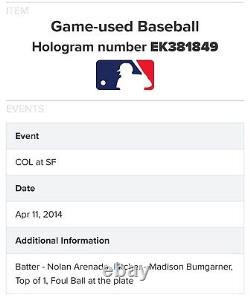 Madison Bumgarner Signed Autographed Game Used Baseball MLB & JSA Authentication