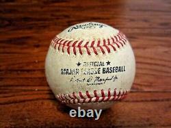 Marcell Ozuna Marlins Game Used SINGLE Baseball 5/27/2016 Hit #404 v Braves Logo