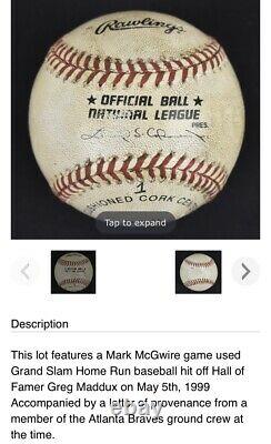 Mark McGwire Game Used Grand Slam Home Run Signed Baseball Vs Maddux PROVENANCE