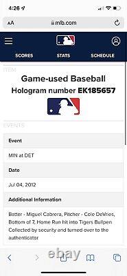 Miguel Cabrera Detroit Tigers Game Used Baseball Career HR # 295 Triple Crown