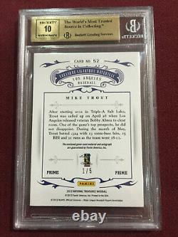 Mike Trout 2012 National Treasures Game Used Patch Auto Rookie RC 1/5 BGS 9.5/10