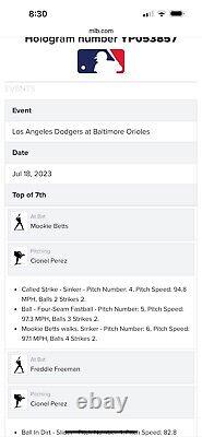 Mookie Betts Game Used Baseball Walk MLB Holo Los Angeles Dodgers