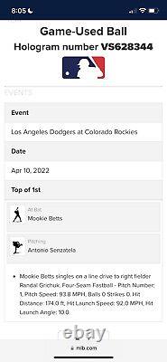 Mookie Betts Game Used Hit Single MLB HOLO 4/10/222