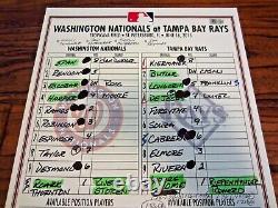 Nationals vs Rays Game Used Line-Up Card 6/16/2015 Most Hits Team History RARE