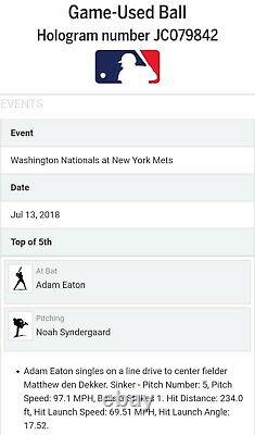 Noah Syndergaard To Adam Eaton Singles Game Used MLB Baseball MLB