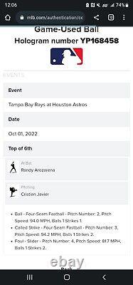Randy Arozarena Foul Game Used Baseball Rays @ Houston 10/01/2022 Astros 60th