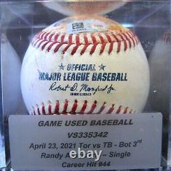 Randy Arozarena Game Used Baseball Single Career Hit #44 Blue Jays Rays 4/23/21