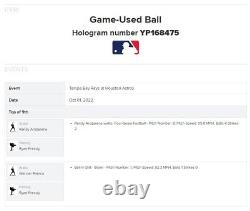 Randy Arozarena Rays Game Used WALK Baseball 10/1/2022 v Astros 60 Logo + Franco