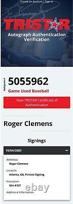 Roger Clemens Astros Game Used Baseball Career Win 337 7/27/05 MLB Auth LOA Auto