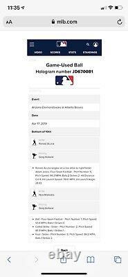 Ronald Acuna Jr. Atlanta Braves Game Used Baseball Signed MLB Auth Single