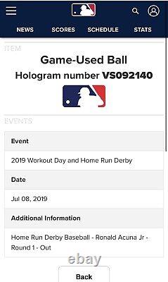 Ronald Acuna Jr. Game Used Baseball 2019 Home Run Derby MLB