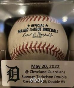 Spencer Torkelson game used baseball Double Career Hit #19, Career Double #3