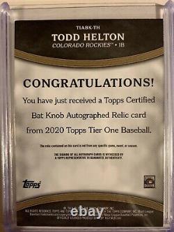 Todd Helton Topps Tier One 1-Of-1 Auto & Game Used Bat Knob