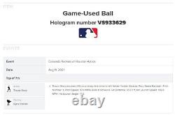 Trevor Story Rockies Game Used DOUBLE Baseball 8/11/2021 Hit #731 vs Astros