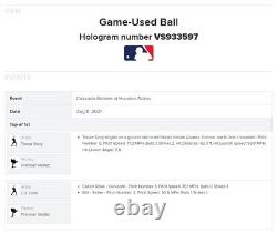 Trevor Story Rockies Game Used SINGLE Baseball 8/11/2021 Hit #730 Astros + Cron