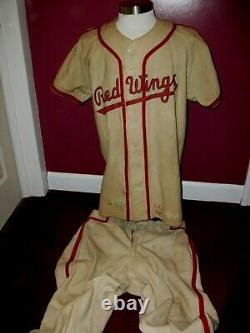 Vintage 1950 Rochester Red Wings Flannel Game Used Baseball Jersey & Pants