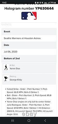 Yanier Diaz Astros Game Used Baseball 7/6/2023 Mariners Single Career Hit #46