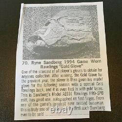 1993 Ryne Sandberg Signé Jeu Utilisé Rawlings Gants De Baseball Chicago Cubs Jsa Coa
