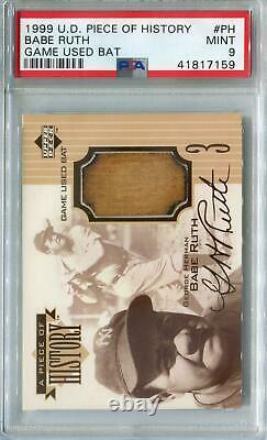 1999 Upper Deck Piece Of History #ph Babe Ruth Game Used Bat Psa 9 (mint)