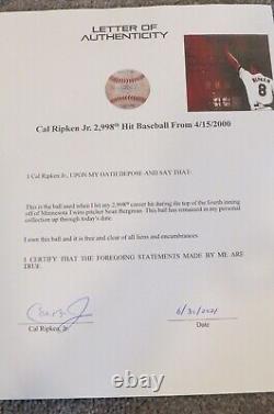 2000 Cal Ripken Jr. Baltimore Orioles Carrière Hit #2 998 Jeu Utilisé Mlb Baseball