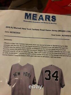 2009 Ny Yankees Aj Burnett Jeu Utilisé Grey Jersey Mears Coa Stade D'ouverture Patch