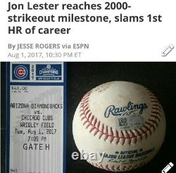 2017 Chicago Cubs Jon Lester Jeu Used Baseball Stub 2000th K 1st Mlb Hr 8/1/17