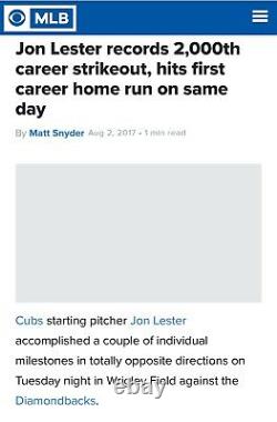 2017 Chicago Cubs Jon Lester Jeu Used Baseball Stub 2000th K 1st Mlb Hr 8/1/17