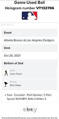 21 Nlcs Jeu 4 Baseball Usagé (atl Win) Drew Smyly Vs J. Turner 10/20/21