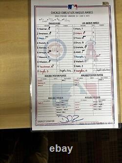 23 Chicago Cubs vs Shohei Ohtani Carte de composition utilisée lors du match MLB COA signée par David Ross