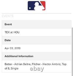 Adrian Beltre, Frappe Utilisée en Carrière 2,229 Baseball MLB Holo Logo Astros Rangers