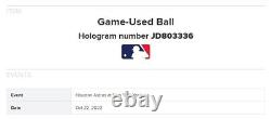 Astros contre Yankees ALCS Match 3 Balle de baseball utilisée le 22/10/2022 Javier GAGNE contre Cole