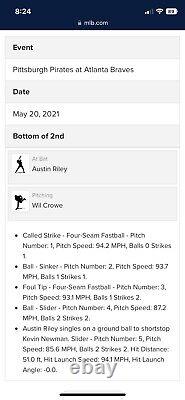 Austin Riley Utilisé Baseball Unique Braves MLB Certifié