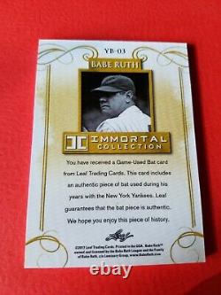 Babe Ruth Game Utilise Bat Card #d13/20 Leaf Immortal #yb-03 New York Yankees