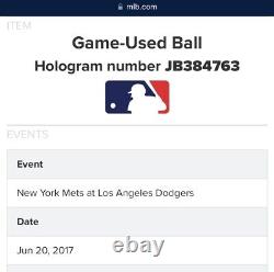 Balle signée COREY SEAGER & CODY BELLINGER, 3 circuits utilisés lors du match, PSA MLB AUTH 2017