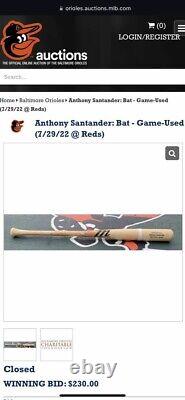 Baltimore Orioles Anthony Santander Batte de baseball utilisée lors du match du 29/07/2022 Coa