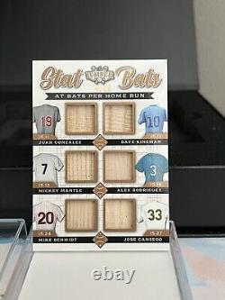 Carte des légendes du baseball avec des échantillons de batte utilisée lors du match des chauves-souris lombaires, numérotée #4/20.
