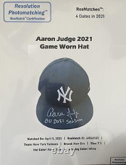 Chapeau porté, utilisé et signé d'Aaron Judge, avec correspondance de photo pour authentification et certificat de Fanatics.