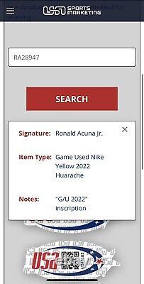 Chaussures Nike utilisées lors du match des Atlanta Braves par Ronald Acuna Jr. en 2022, signées et certifiées authentiques par USA SM.