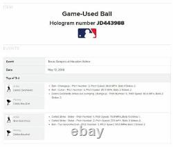 Dallas Keuchel Astros Jeu Utilisé Strikeout Baseball 5/13/2018 K #832 Vs Rangers