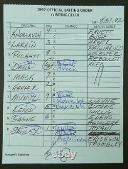 Détroit 8/31/92 Jeu De Baseball Orig Utilisé Cartes De Lineup Du Juge-arbitre Don Denkinger