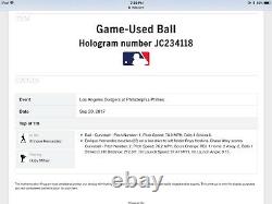Enrique Hernandez Dodgers Rhys Hoskins Phillies Game Used Mlb Baseball Double
