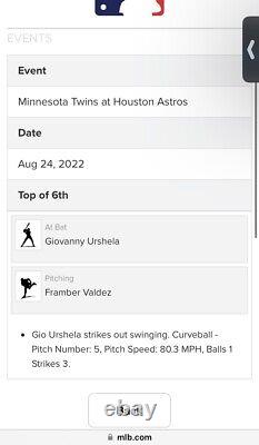 Framber Valdez Strikeout Jeu De Baseball Utilisé Houston Vs Twins 8/24/22- Urshella K