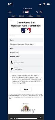 Freddie Freeman Atlanta Braves Double de baseball utilisé en match 2018 MLB Auth Dodgers