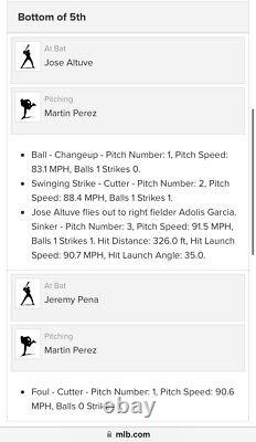Hunter Brown Mlb Debut Jeu De Baseball Utilisé- Altuve Fly Out & Peña Hit Foul 9/5/22
