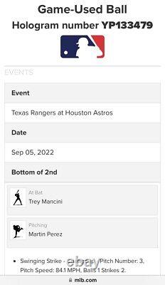 Hunter Brown Mlb Debut Jeu De Baseball Utilisé Houston Astros-mancini Hit Foul 9/5/22