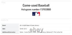 Hunter Pence 2012 Nlds Gm2 Game-used Mlb Baseball Giants / Reds World Series Yr