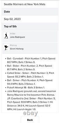 JULIO RODRIGUEZ (Roulant au 2B & Pickoff au 1er) Balle de match utilisée MLB 2/9/23