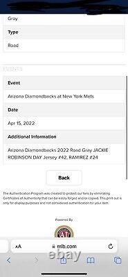 Jackie Robinson Jour Jeu Authentique Utilisé Arizona Dbacks Maillot Avec Mlb Coa
