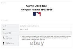Jeremy Pena Astros Jeu Utilisé Balle de Baseball SIMPLE 8/23/2023 contre Red Sox Hit #243